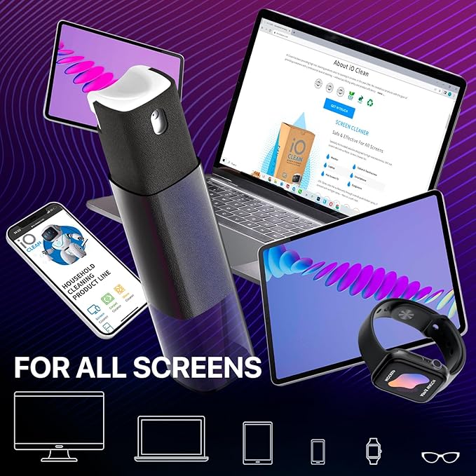 Mini Screen Cleaner Spray – Finger Proof Screen Cleaner for Smartphones, iPads, MacBooks, Laptops, Car Screens, Touchscreens – 3in1 Mist Cleaner, Microfiber Cloth and Protective Cover (Cream)