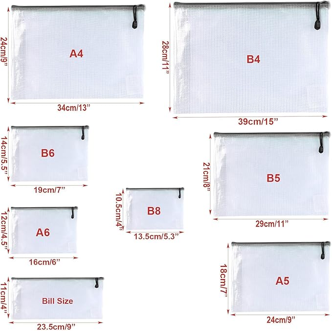 Plastic Mesh Zipper Pouch Document Folders Bag Zip File Bags for Office Supplies Storage-15 Pcs (Black, 3"x 5")