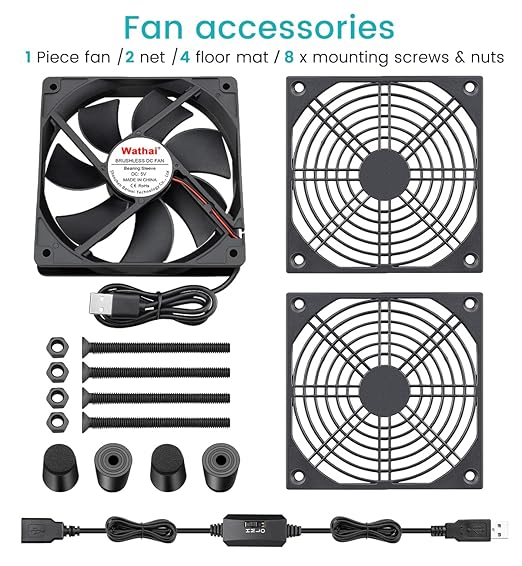 Wathai Cooling Case Fan for Receiver DVR Xbox TV Box Router 120mm x 25mm 5V USB Power