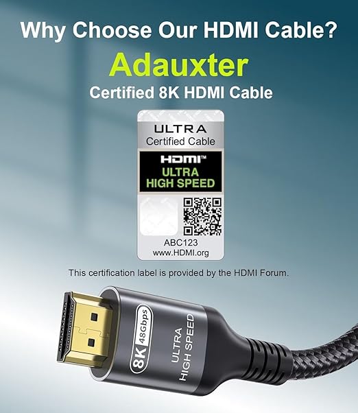 Certified 10K 8K HDMI 2.1 Cable 13 FT, 48Gbps Ultra High Speed HDMI Cable with Ethernet 4K 240Hz 165Hz 144Hz 120Hz 8K60Hz eARC HDCP2.3 HDR10+ PC Laptop TV Monitor Projector