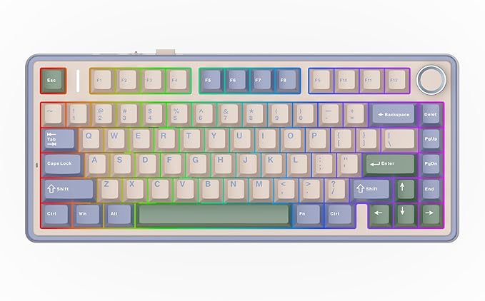 EPOMAKER x Aula F75 Gasket Mechanical Keyboard, 75% Wireless Hot Swappable Gaming Keyboard with Five-Layer Padding&Knob, Bluetooth/2.4GHz/USB-C, RGB (Green, LEOBOG Reaper Switch)