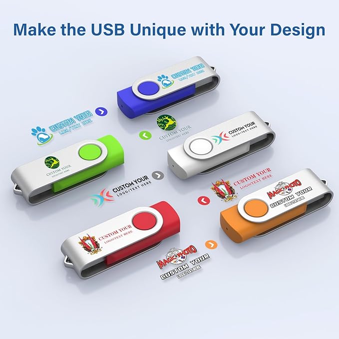 Personalized Flash Drives 256MB, Wooolken Customizable USB 2.0 Thumb Drives 10/20/50/100 Pack, Logo Memory Stick Custom Flash Drive Engraved Logo (Mixcolors)