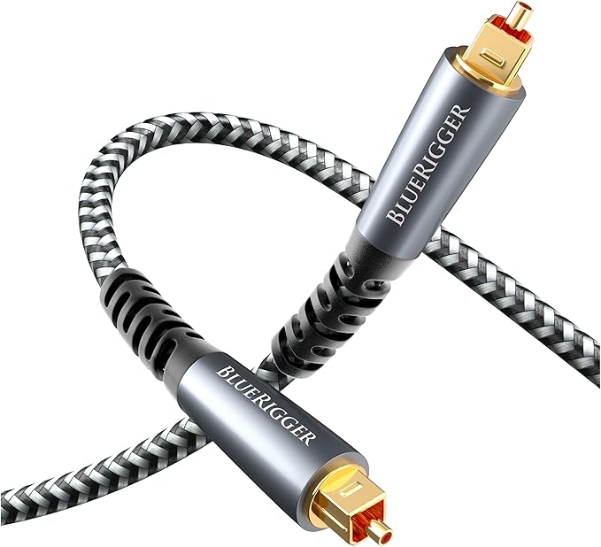 BlueRigger Digital Optical Audio Cable (10FT, Toslink Cable for Soundbar, Braided Fiber Optic, S/PDIF, Metal Shell) - Compatible with HomeTheatre, TV, Game Console (PS4, Xbox), DVR