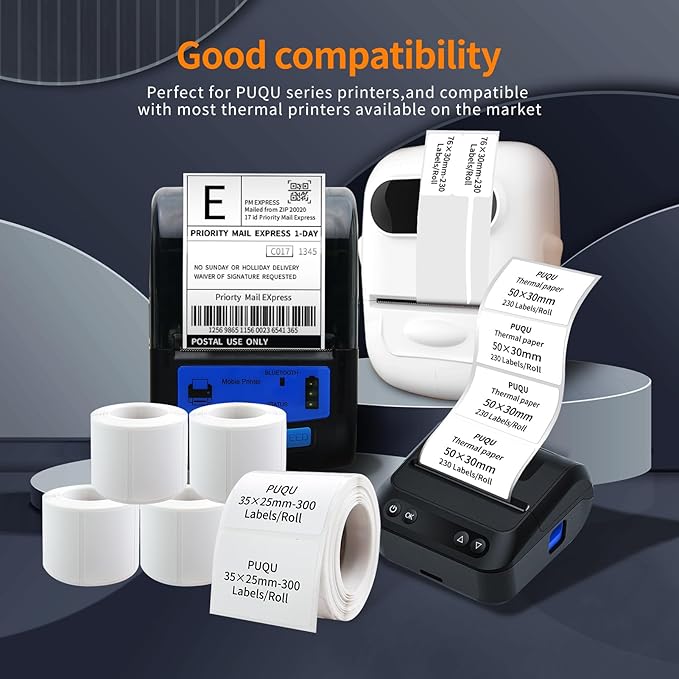 PUQU 30x15mm Direct Thermal Sticker Labels, Self-Adhesive All-Purpose Label Maker Tape, Compatible with AQ Series Label Printer, Refills Standard Laminated Office Labeling, 3 Rolls, 1200 Labels