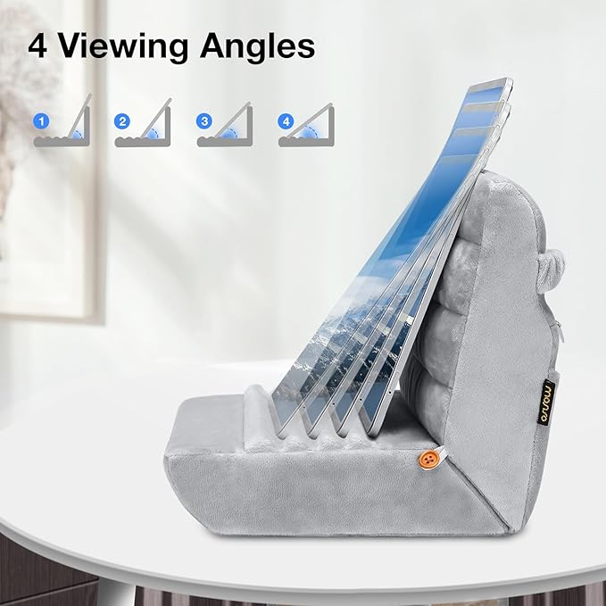 MOSISO Tablet Pillow Stand,Soft Tablet Holder for Lap,Tablet Soft Pad Dock with Pockets&Stylus Slot&4 Viewing Angles Compatible with iPad Pro 12.9,11,10.5,9.7,Air Mini 6,5,4,3, E-Reader, Gray