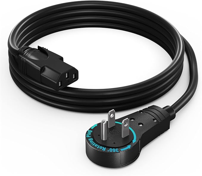Maximm Monitor Computer Power Cord 4 Ft Flat Plug 360° Rotating PC Cable 3 Prong for, Desktop, Printer, Scanner, 16 AWG NEMA 5-15P to IEC13 - UL Certified