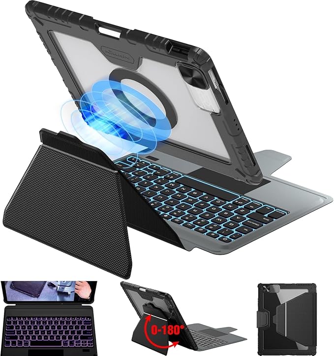 Nillkin for iPad Pro 13 Inch Magic Keyboard Case(2024, M4), iPad Pro 13 Keyboard Case with Stand-Slide Camera Cover, Backlit Keyboard Cover with Pencil Holder & Touchpad, Removable Magnetic Case