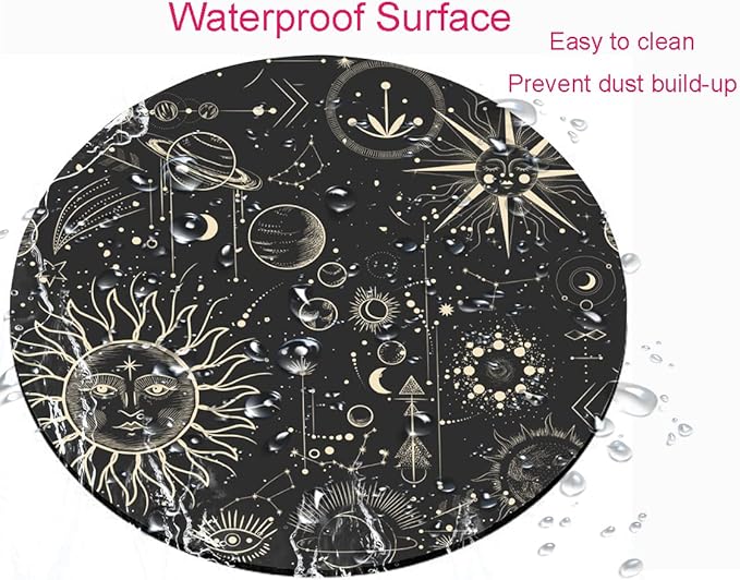 Round Mouse Pad, Celestial Pattern Sun and Moon Mouse Pad, Washable Gaming Mousepads with Lycra Cloth, Non-Slip Rubber Base Computer Small Mouse Pads for Wireless Mouse