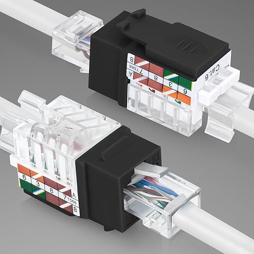 Everest 45° Angled RJ45 Cat6 Keystone Jacks 10-Pack in Black - Slim Profile Female RJ45 Connectors - Cat 6 Keystone Jack - Compatible with 45° Angled Speed Termination Tool - 45Term (B0BL3GS7ZY)