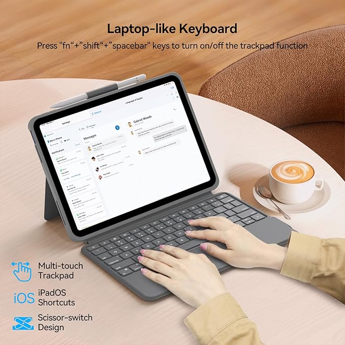 iPad 10th Generation Keyboard Case: Bluetooth Rechargeable Magic-Style Keyboard Folio with Built-in Trackpad, Backlit Keys, Magnetically Detachable Two-Piece Design for iPad 10th & 11th (A16, 2025)