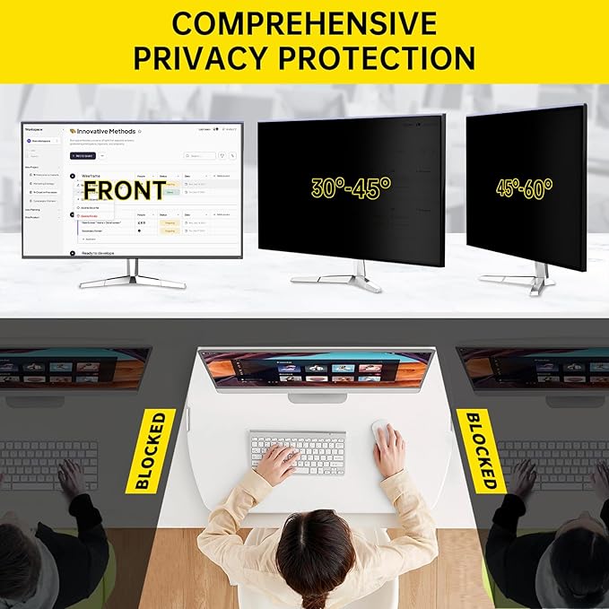22 Inch Computer Privacy Screen for 16:10 Computer Monitor, Anti-Blue Light Monitor Privacy Screen Filter, Anti-UV Computer Screen Privacy Shield, Hanging Type
