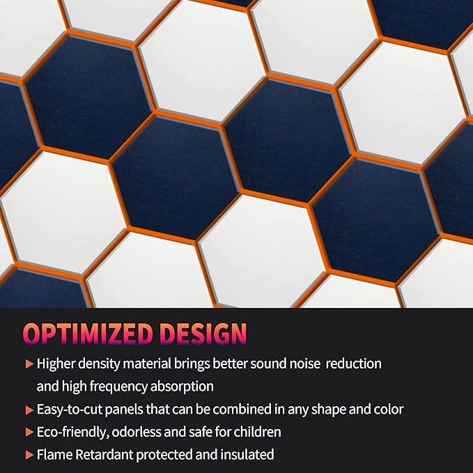 Mollywell Hexagon Acoustic Panels, High Density, Soundproofing, Decorative Noise Reduction Felt Wall Tiles for Ceilings, Home Office & Gaming Room (Afraica and Moon Gray), 14x12x0.4 Inch