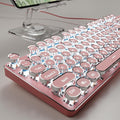 EWEADN TK100 Typewriter Keyboard Wired Mechanical Keyboard, 104 Keys Aesthetic Typewriter Keyboards with White Backlit, Anti-Ghosting, Blue Switch Wired Cute Keyboards-Pink