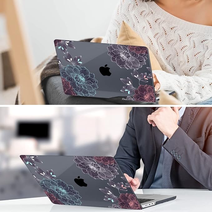 DONGKE for M4 MacBook Pro 16 Inch Case 2024 2023 2021 A3403 A3186 M3 A2991 M2 A2780 M1 A2485 Pro/Max Chip, Plastic Hard Shell Case & Keyboard Cover for Mac Pro 16 with Touch ID, Dahlia Flowers
