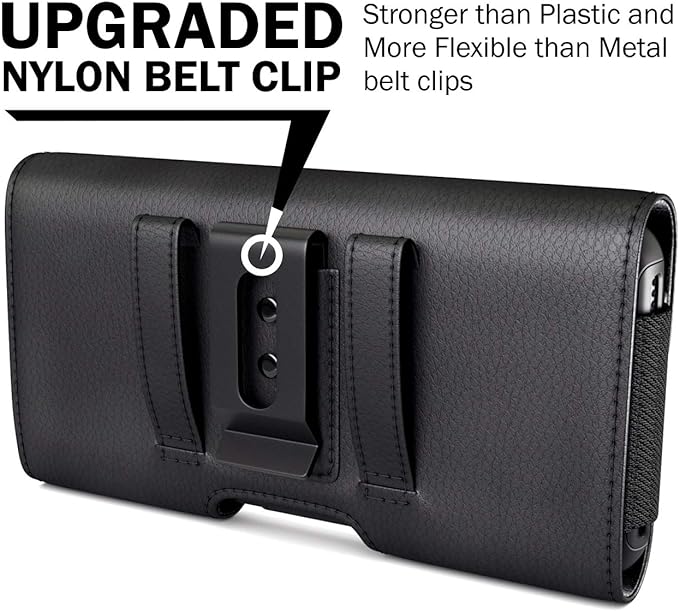 PiTau Holster for iPhone Pro Max & Plus 16, 15, 14, 13, 12, 11, 8, 7, 6, 6s, Xs Max, Cell Phone Case with Belt Clip ID Card Holder for Samsung Galaxy S25+ Note 10+, Fits with Otterbox, Black Large