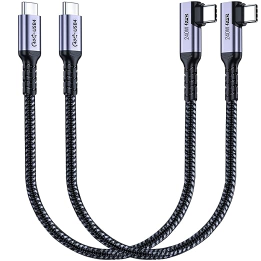 1FT USB 4 Cable Right Angle [2 Packs], 240W USB C Cable, 40Gbps High Speed Data Transfer with Single 8K or Dual 4K Display Video Dispaly Compatible with iPhone 16/16 Pro Max/16 Plus