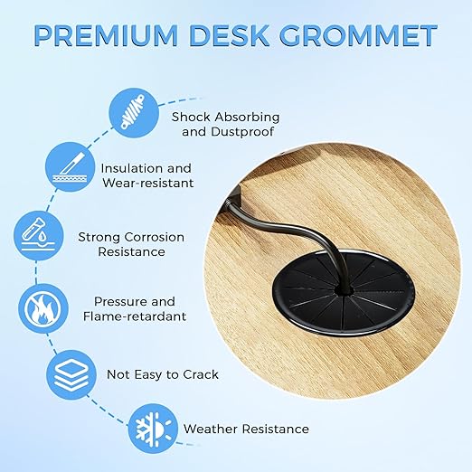 4 Pcs Cable Grommet, Snap Bushing 3-9/16" (90 mm) Mounting Diameter, Flexible Petal-Shaped Buckle Round Nylon Desk Grommet for Wires Through Countertop Cord Organizer and Protection, Black