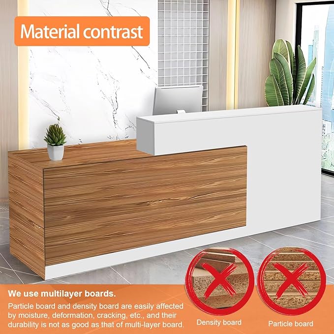 Reception Desk with Counter Modern Checkout Counter with Lockable Drawer Keyboard Tray Receptionist Desk for Office Salon Reception Table H Right 79inch/200cm