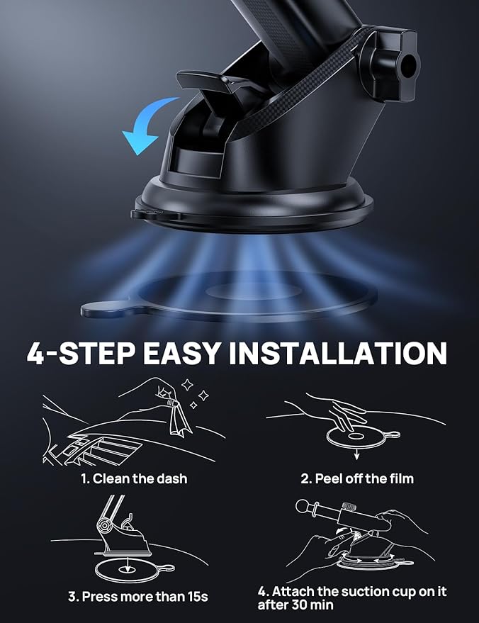 [2025 New] Dashboard Phone Holders for Your Car (+Vent Hook)[Military Grade Stable] Car Cell Phone Holder, Non-Slip Silicone Carbon Fiber Car Phone Mount, Rotatable Suction Cup for All Phone, Gold