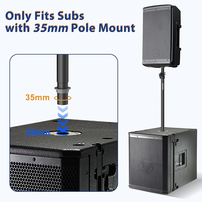 Set of 2 Speaker Poles for Subwoofer Extended Speaker Pole Only Fits Subwoofers with 35mm Pole Mount, 32.8"-51.1" Height Adjustable