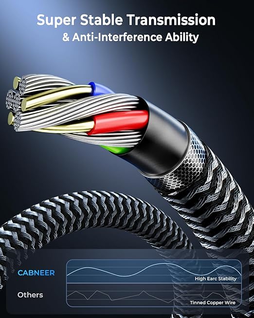 8K HDMI Cable 30 ft, 48Gbps High Speed HDMI 2.1 Cable, Braided HDMI Cable 2.1 8K 60Hz 4K 120Hz Support for HDR eARC HDCP 2.2/2.3, HDMI Cord Compatible with HDTV, Laptop, Monitor, PC