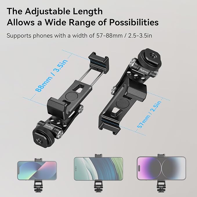 SmallRig Phone Support for DJI Stabilizers, Adjustment Phone Mount Adapter with 1/4"-20 Threaded Hole, Cold Shoe for DJI RS 4 Mini/RS 4 Pro/RS 3 /RS 3 Pro/RS 3 Mini/RS 2 / RS C2 / R S/R SC - 4301