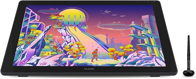 HUION Kamvas 24 Plus 2.5K QHD Graphic Drawing Tablet with Screen, 140%sRGB Full-Laminated QD Drawing Monitor with Battery-Free Stylus 8192 Pen Pressure Tilt for PC, Mac, Android, 23.8inch Pen Display