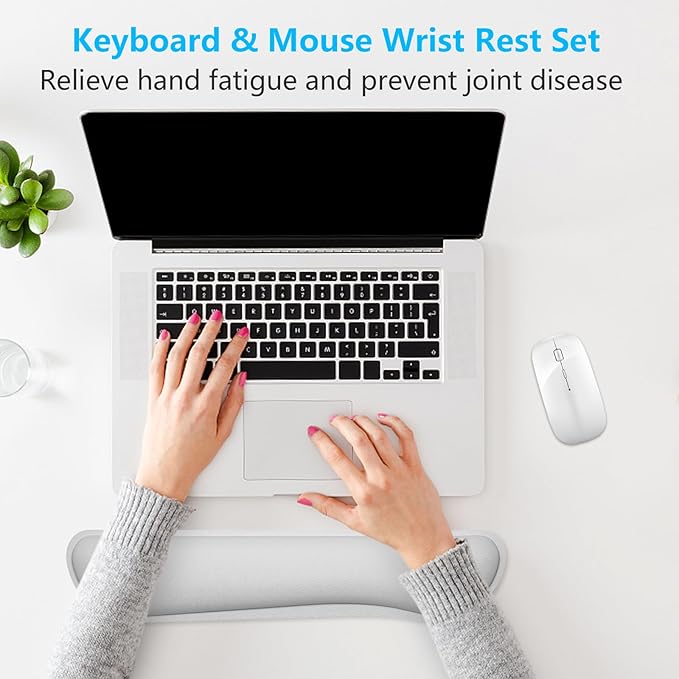 Dapesuom Enlarge Keyboard Wrist Rest, Cute Memory Foam Keyboard Wrist Cushion for Computer Desk Mats Support, Typing Pain Relief Ergonomic Mouse Pad Rests with Non-Slip Base for Gaming, Laptop, Gray
