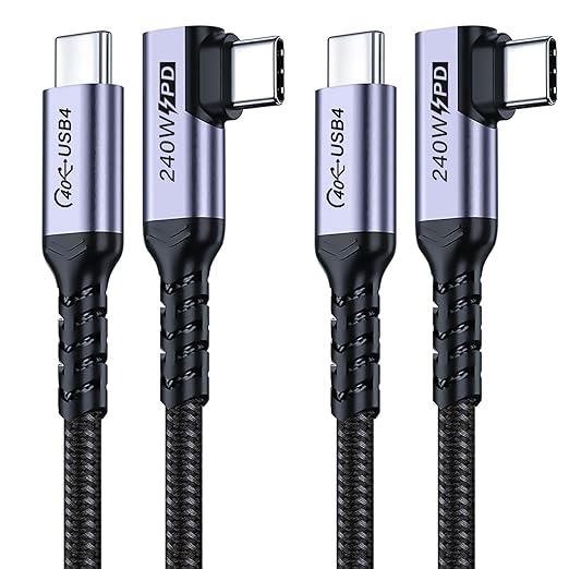USB4 Cable 3.3FT 2 Packs, 240W USB C to USB C Cable Right Angle, 40 Gbps High Speed Data, Single 8K/Dual 4k Display Compatible for Thunderbolt 4, Thunderbolt 3, Monitor, iPhone 15/16 Pro Max