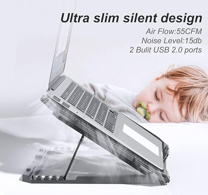 Upgrade Laptop Cooling Pad,Gaming Laptop Cooler with 5 Quiet Fans,2 USB Ports,5 Adjustable Stand Height,Blue LED Lights,for 15.6 Inch Laptops