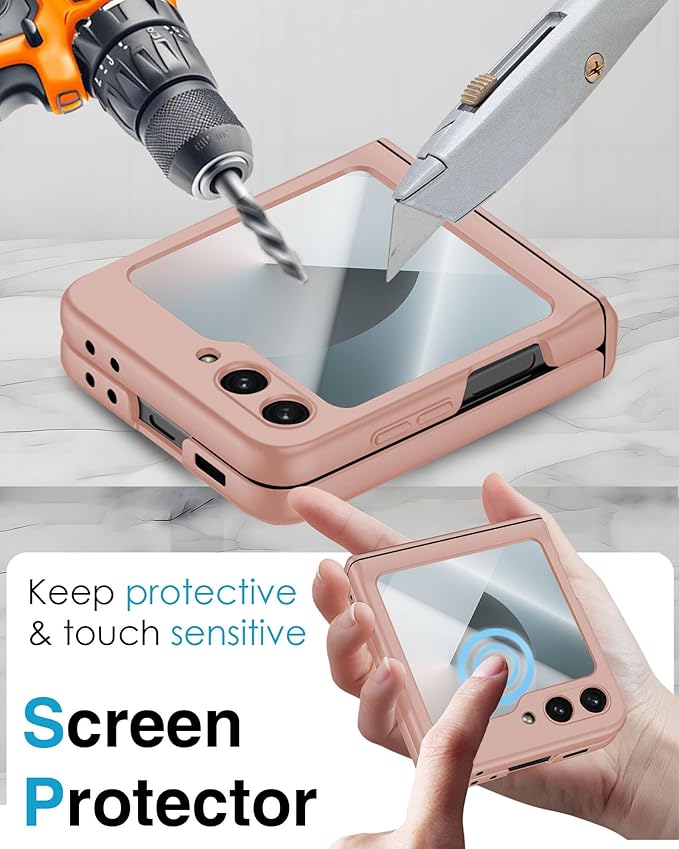 STORMTAL for Samsung Galaxy Z Flip 6 Case/Z Flip 7 FE Case, Hinge Protection, Built-in Screen Protector, Wireless Charging, Slim Rugged Phone Protective Case for Galaxy Z Flip 6 Pink