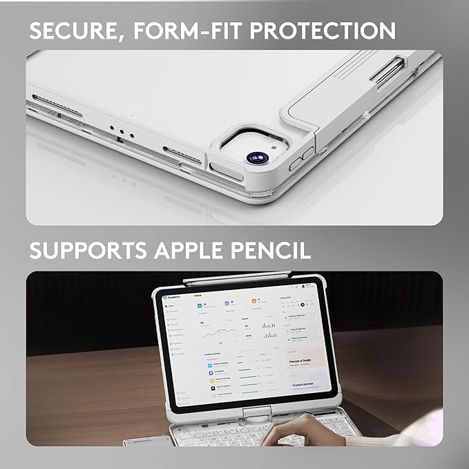 GUSGU Transparent Case with Wireless Keyboard for iPad Air 13-in.(M3/M2, 2025/2024), 7 Colors Backlight, Trackpad, 360°Rotating Stand for iPad Pro 12.9-in (6/5/4/3 Gen), Tech Style