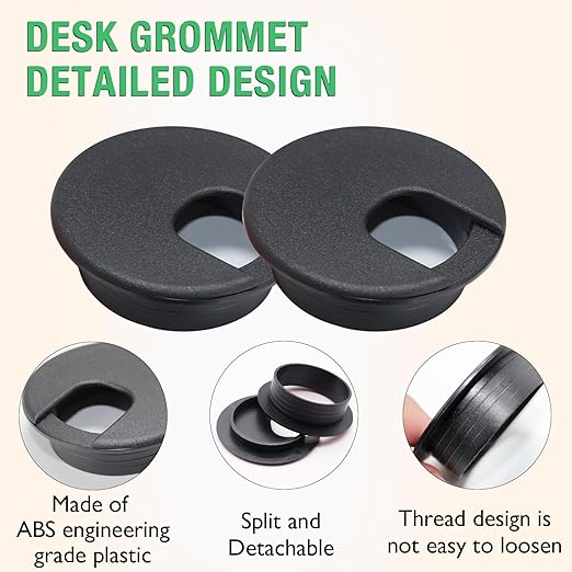 2 Pcs Desk Grommet 1-3/8" / 35 mm, Desk Cord Hole Cover, Cable Grommet ABS Plastic, Desk Hole Grommet for Home & Office Pc, Detachable Cable Cord Organizer-Black