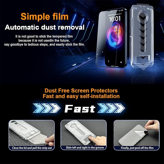 OneFish Privacy Screen Protector for IPhone 16 Anti-Spy Tempered Glass Dust-Free Bubble-Free Anti-Fingerprint 9H Scratch Protection & Hassle-Free Installation Frame [2-Pack]
