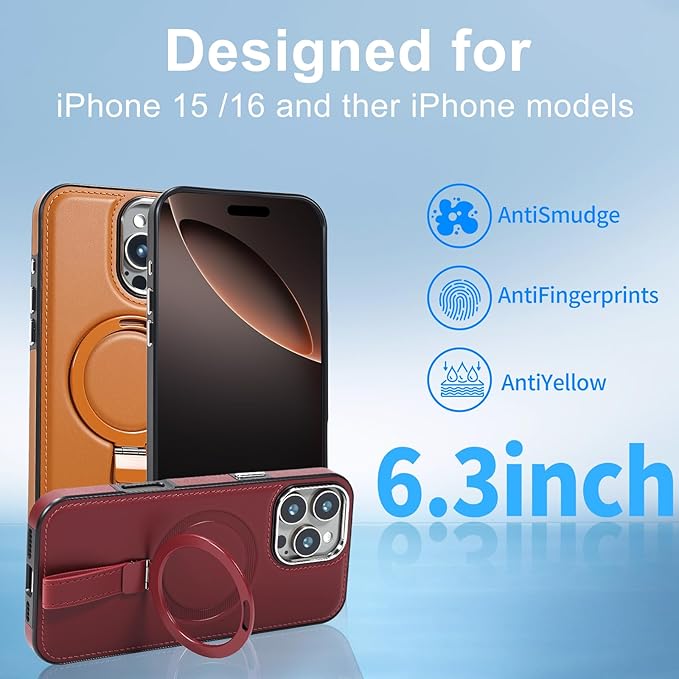 Leather Case, Suitable for iPhone 16 Pro Max Case, Invisible Magnetic Design, Equipped with a Lanyard and Foldable Stand, Black, Yellow and red (Yellow, iPhone 16 Pro Max)