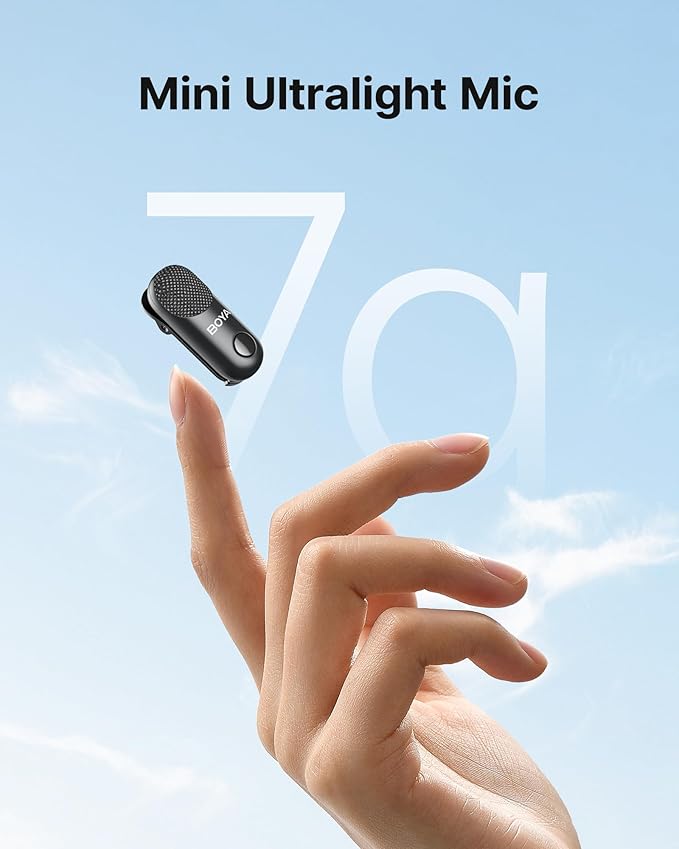 BOYA Magic Wireless Mini Microphones for iPhone 15-16/Android, 4 Form-in-1 Mic, 7g Lightweight, AI Noise Reduction, 48kHz/24bit, APP Control, 328ft Range, Microphone for Recording (Stand not included)
