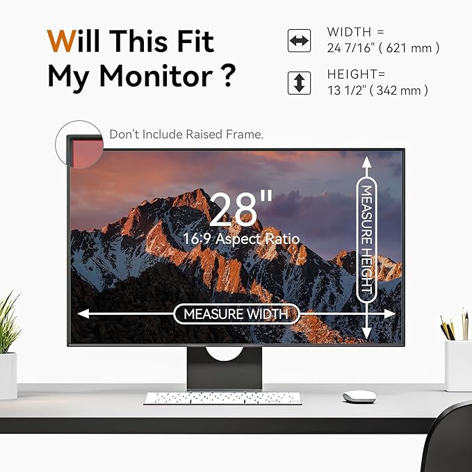 [2 Pack] 28 Inch Computer Privacy Screen for 16:9 Aspect Ratio Widescreen Monitor, Eye Protection Anti Glare Blue Light Computer Monitor Privacy Filter, Removable Anti-Scratch 28in Protector Film