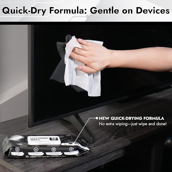 Air Jungles Electronic Wipes Screen Cleaning 70 Count, Quick Dry, Extra Large 8"x10" Tech Cleaner Wipes for LED Screen, TVs, Cars, Computer,Tablets, Phones, Laptops, VR, Monitors