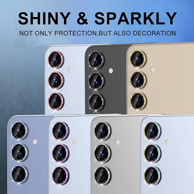 for Samsung Galaxy S25 Plus Camera Lens Protector, Individual Metal Ring Tempered Glass Lens Cover, [Strong Adsorption] Scratch Resistant Ultra-Thin HD Clear Lens Cover, 1 Set-Blue Sparkly