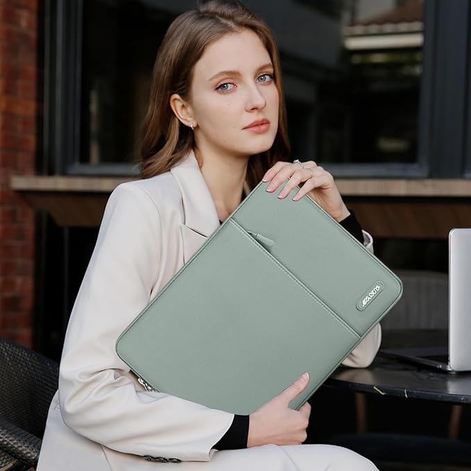 MOSISO Laptop Case 16 inch, 15-15.6 inch Laptop Sleeve Compatible with MacBook Pro 16 M4 M3 M2 M1, HP Acer Dell Lenovo ASUS Notebook, Polyester Vertical Computer Sleeve Bag with Pocket, Antique Green