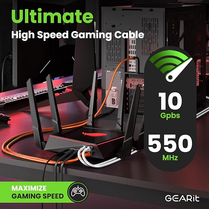 GearIT Cat 6 Ethernet Cable (10-Pack 10 Feet) Cat6 Network Patch, 10Gbps, RJ45, Snagless Cord, Gold-Plated Connectors, Internet for PC, TV, Tablet, Router, Printer, Servers, IT Data Center - Orange