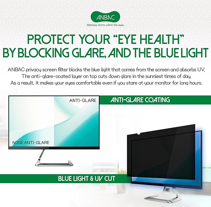 21.5 Inch Desktop Privacy Screen Shield for 16:9 Wide Monitor - Anti Glare Computer Privacy Screen Cover | Blue Light Blocking Screen Protector | Scratch Resistant UV Filter | Attachment Type