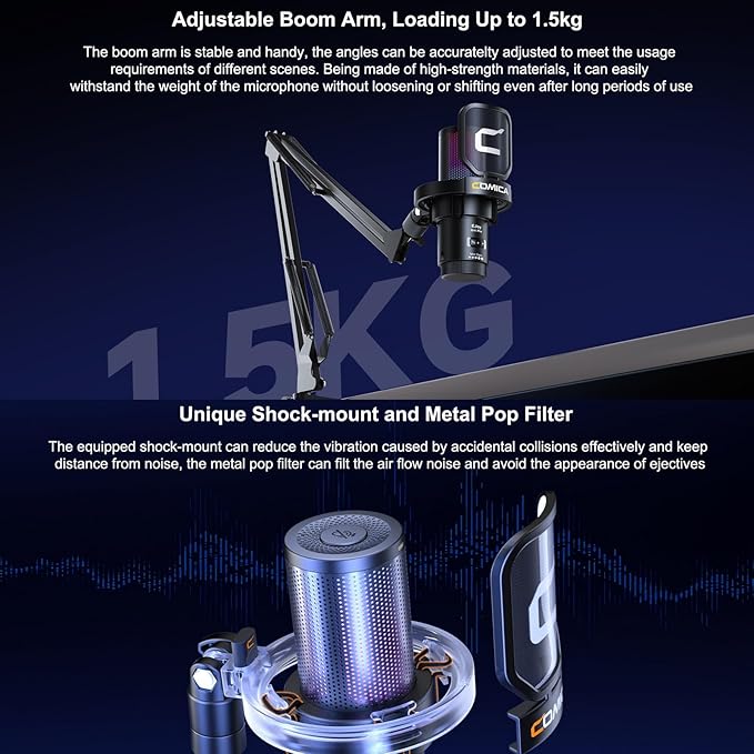 COMICA USB Microphone for Computer and Smartphone, 48kHz/24bit RGB Cardioid - Image 8