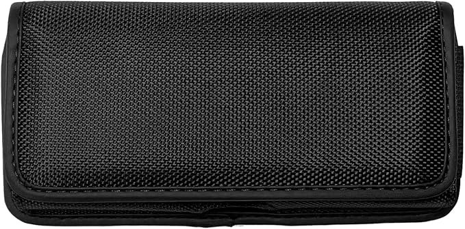 Nylon Cellphone Holster for iPhone SE (2020/2022), 11 Pro, XS/X, 8/7/6S/6, Alcatel Insight, LG Aristo 2, Galaxy S10e - Horizontal Case Canvas Waist Carrying Pouch with Belt Clip/Loops, Black
