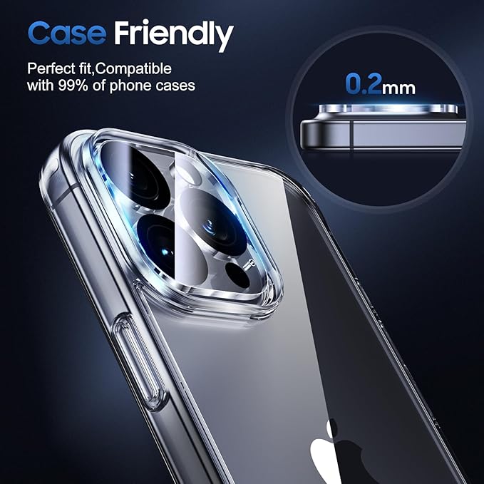 UniqueMe for 3 Pack iPhone 16 Pro/iPhone 16 Pro Max Camera Lens Protector - [Drop Protection] [Case Friendly] 9H Tempered Glass Camera Cover Screen [Update New Version]