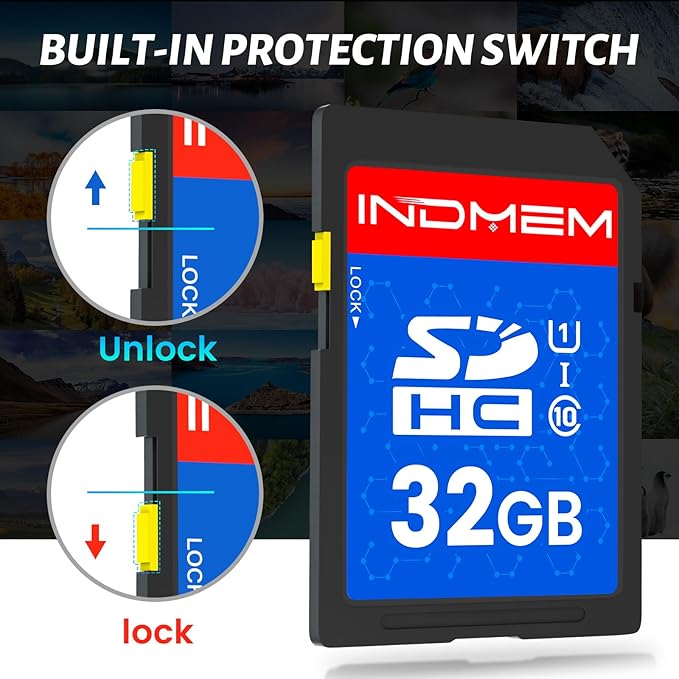 INDMEM SD Card 32GB, 10-Pack UHS-I Class 10 MLC Flash Memory Card, High-Speed Secure Digital Cards for Cameras, DSLR, Action Cams - Reliable Storage