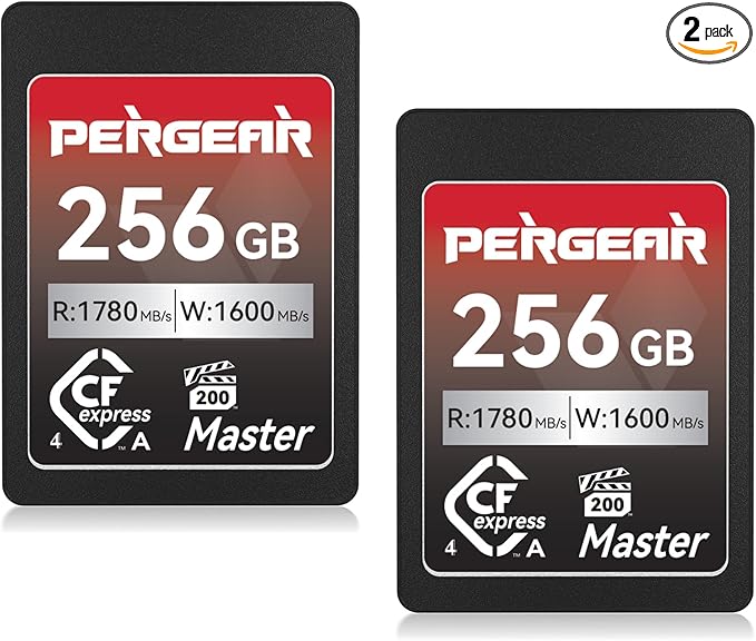 Pergear 256GB CFexpress 4.0 Type A Memory Card (2-Pack),Up to 1780MB/S Read Speeds,USB4.0(PCIe 4.0),Raw,8K 30P Record,Compatible for Sony Camera,ILME-FX3,ILME-FX6,ILME-FX30(Black Silver Master Series)