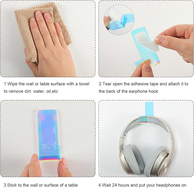 Weewooday 4 Pieces Headphone Hanger Holder Desk Adhesive Headphone Hook Wall Mount Headset Stand Acrylic Holder with Glues for General Purpose Game Earphone(Colorful)