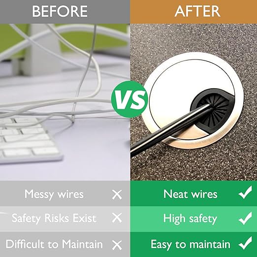 2 Pcs Desk Grommet 2-3/8" / 60 mm, Desk Cord Hole Cover, Cable Grommet Metal Zinc Alloy Materilal, Desk Hole Grommet for Home & Office Pc, Detachable Cable Cord Organizer-Brushed Silver