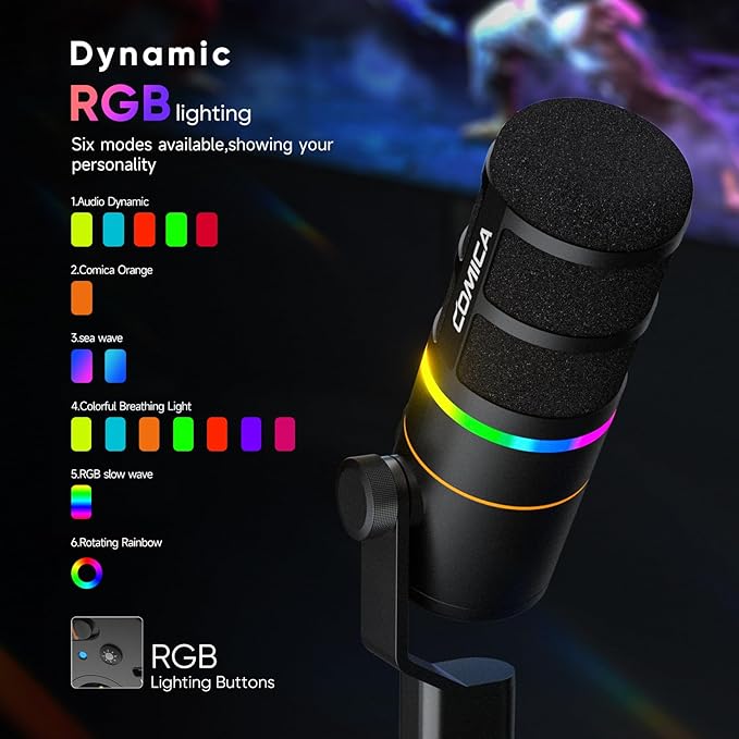 EJoy D10 PRO Wireless USB Gaming Microphone – RGB Dynamic Mic - Image 4